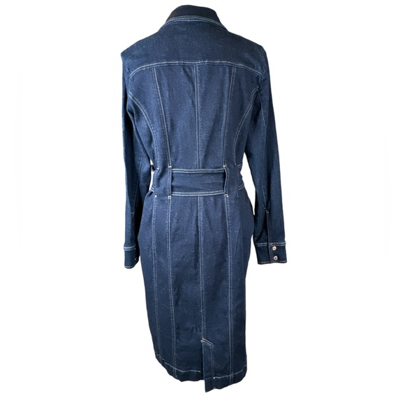 WHITE HOUSE BLACK MARKET Long Sleeve Midi Denim Dress w/Lace Up Belt, Size 10 - Picture 2 of 9
